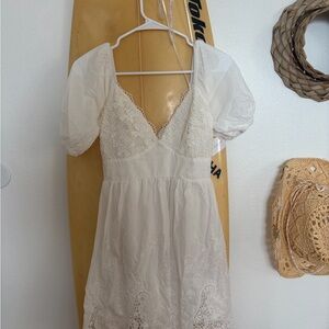 Lovers Lane Lace Trim Puff Sleeve Dress White